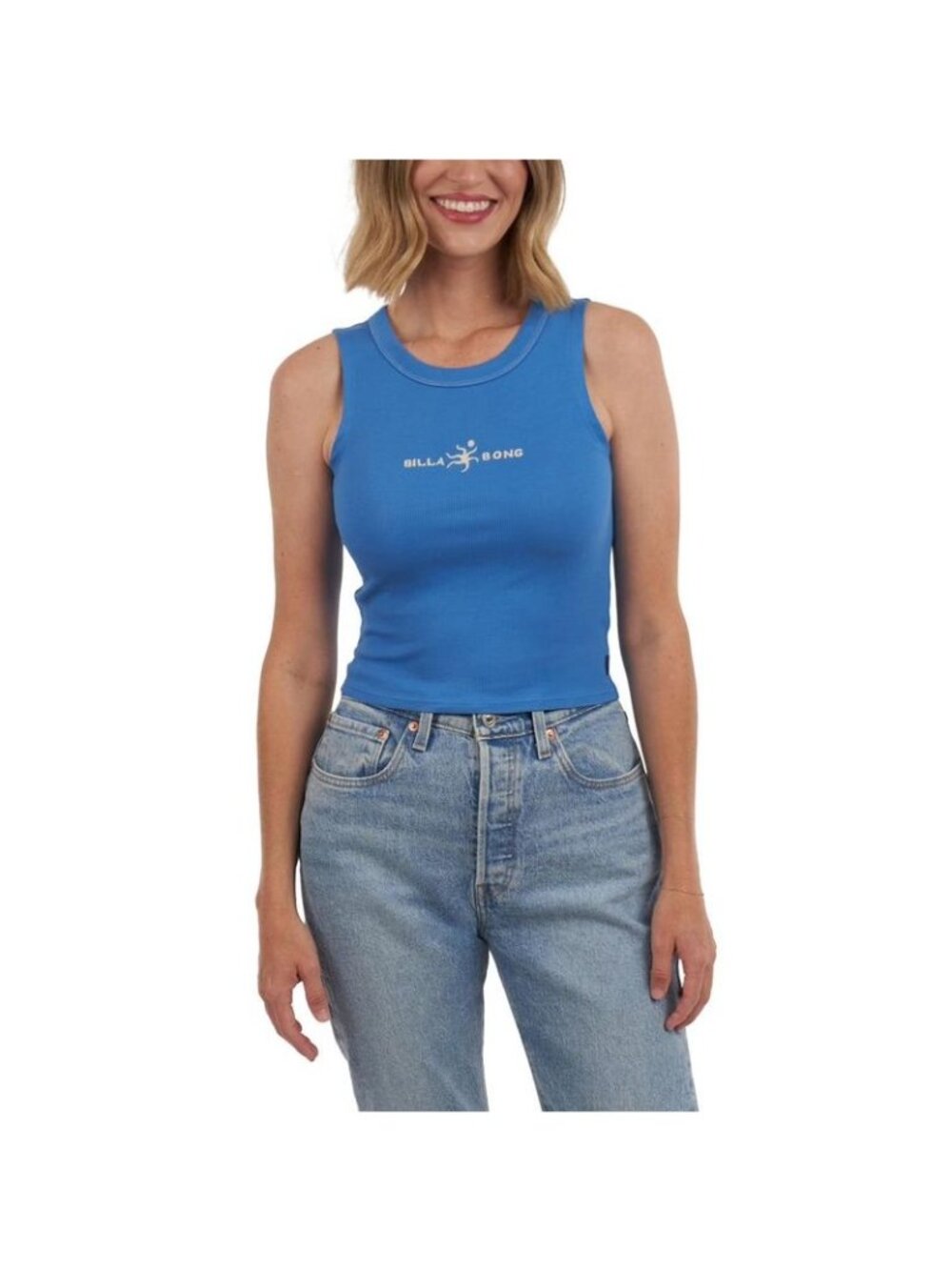 Billabong Womens Blue Ribbed Sleeveless Tank Top Size L Cotton Blend Casual